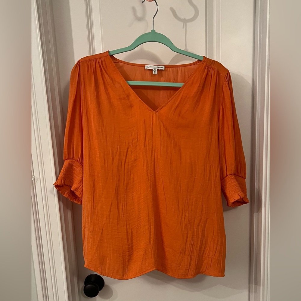 Orange V-Neck Blouse